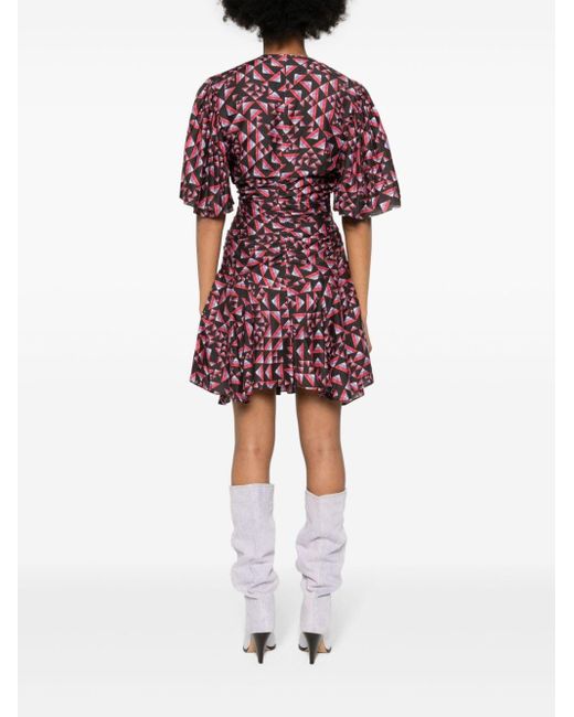 Isabel Marant Red Graphic-print Ruched Mini Dress