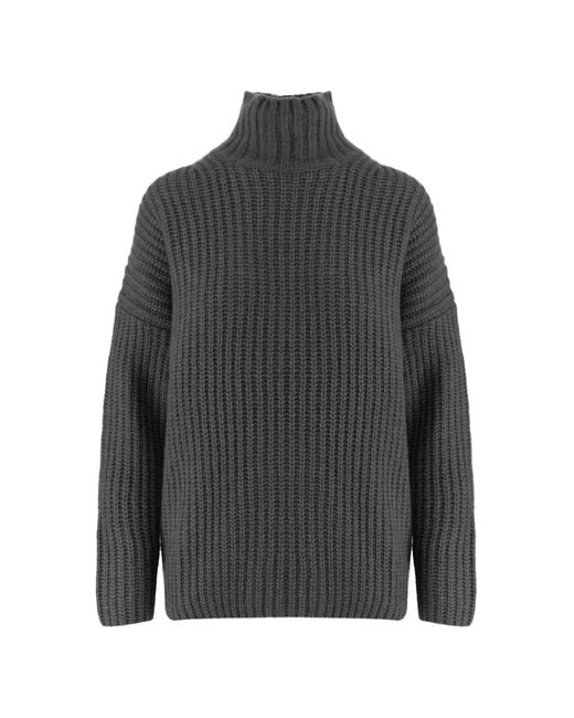 Allude Gray Ribbed-Knit Turtleneck Sweater