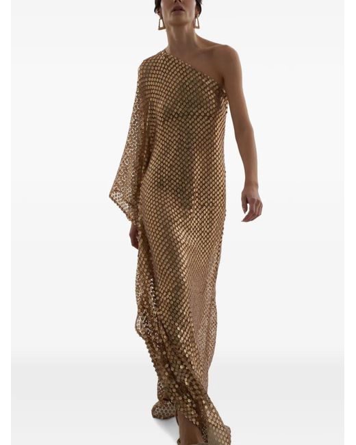 Taller Marmo Natural Le Dune Sequin-Embellished One-Shoulder Maxi Dress