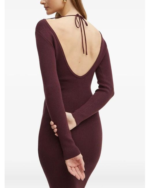 Robe Mi-Longue Nervurée À Col Noué Bardot en coloris Red