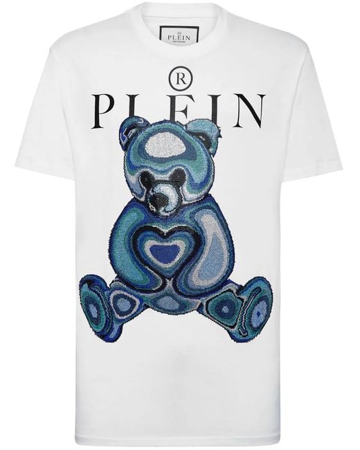 Philipp Plein Blue Teddy Bear Cotton T-Shirt for men