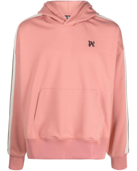 Palm Angels Pink Monogram-embroidered Track Hoodie for men
