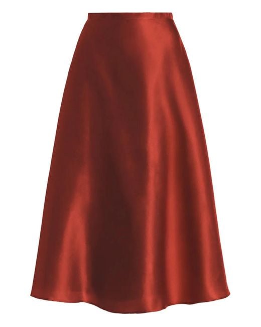 Alberta Ferretti Red Silk Midi Skirt
