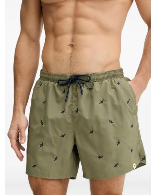 Aeronautica Militare Green Embroidered Drawstring Swim Shorts for men