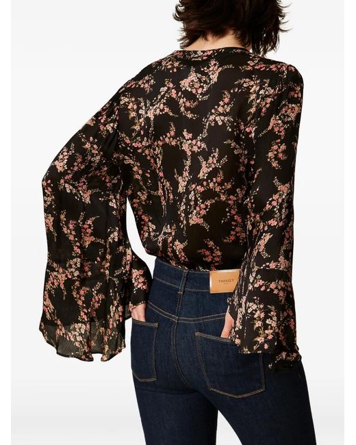 Twinset Black Floral Créponne Blouse