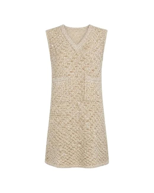 Fabiana Filippi Natural Bouclé-Knit V-Neck Mini Dress