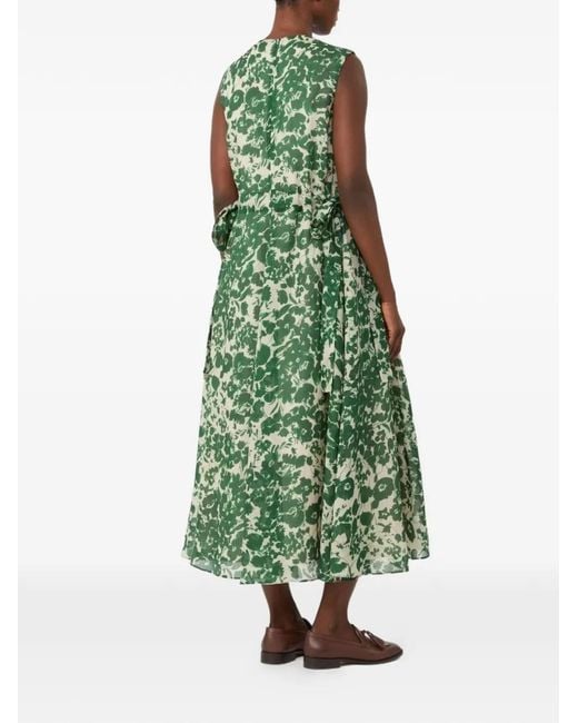 Max Mara Green Floral-Pattern Midi Dress