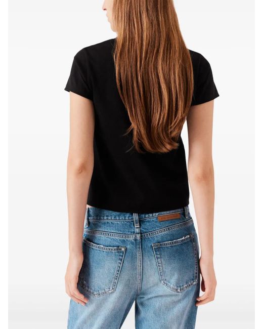 Stella McCartney Black Organic Cotton T-Shirt With Logo Charm