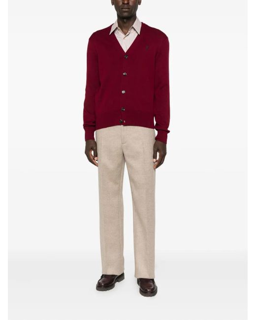 AMI Red Button-Front Logo-Embroidery Cardigan for men