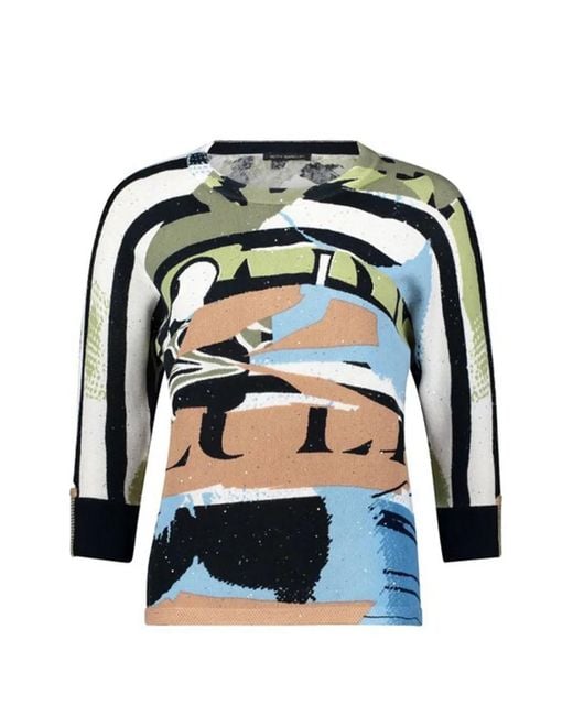 Betty Barclay Black Abstract-Print Three-Quarter Sleeve Sweater