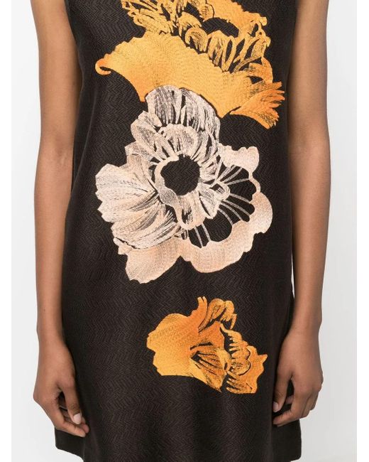 Ferragamo Black Embroidered-Floral Detail Dress