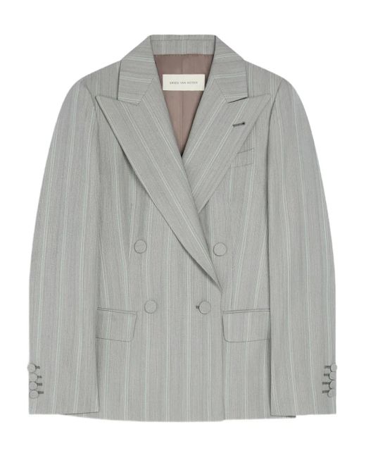 Blazer Doppiopetto Gessato di Dries Van Noten in Gray