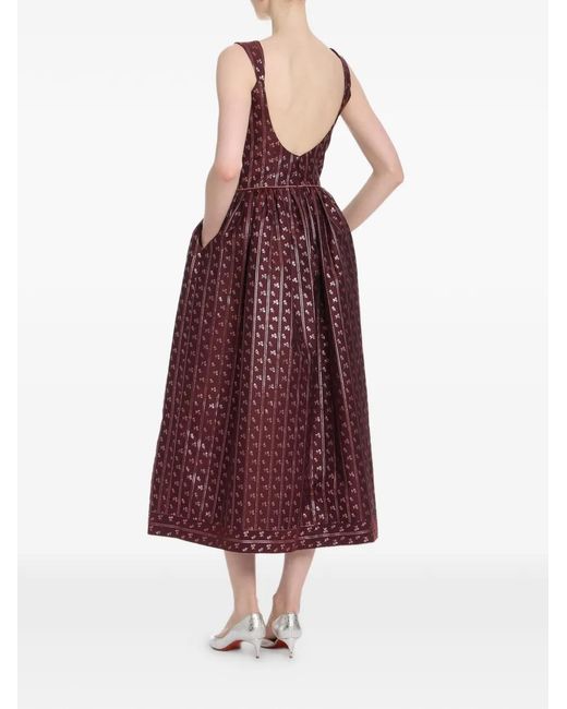 Markarian Purple Apple Floral-Stripe Corset Midi Dress