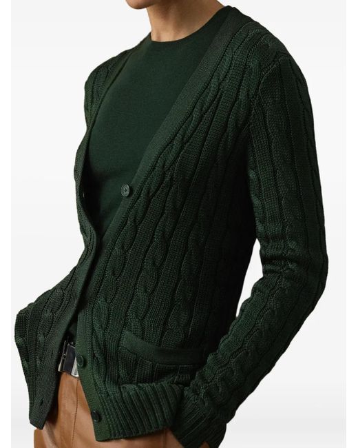 Ralph Lauren Green Cable-Knit Silk Cardigan