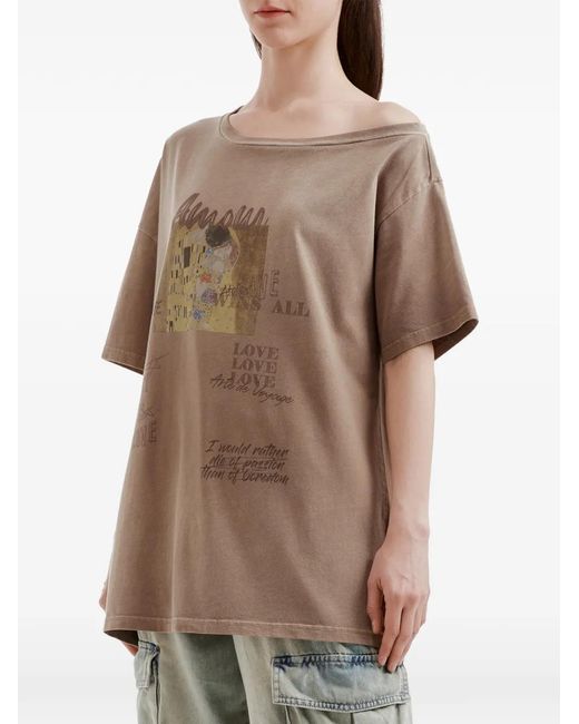 Musium Div. Gray Print Boat Neck T-Shirt