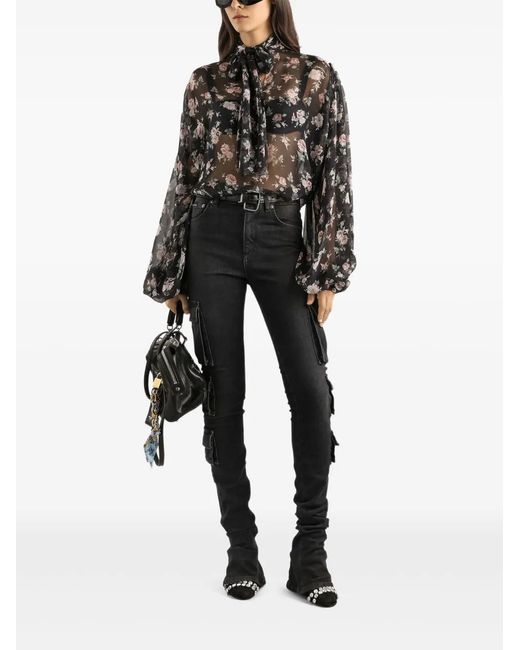 Dolce & Gabbana Black Floral Blouse