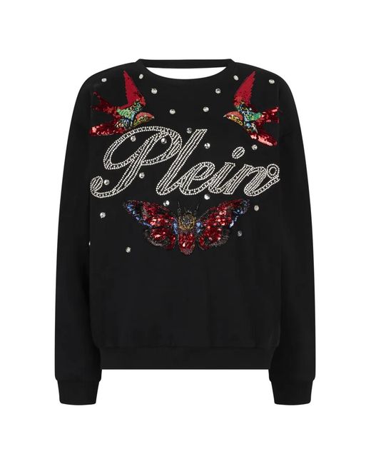 Philipp Plein Black Open Back Strass Sweatshirt