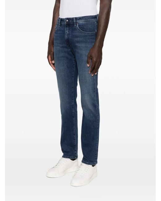 Hackett Blue Belt-Loop Logo-Patch Jeans for men