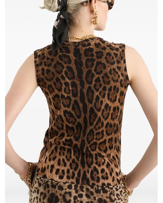 Dolce & Gabbana Brown Leo-Print Wool Top