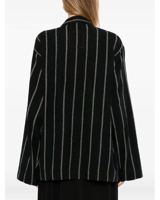 Uma Wang Black Vertical-Stripe Wrap Blazer