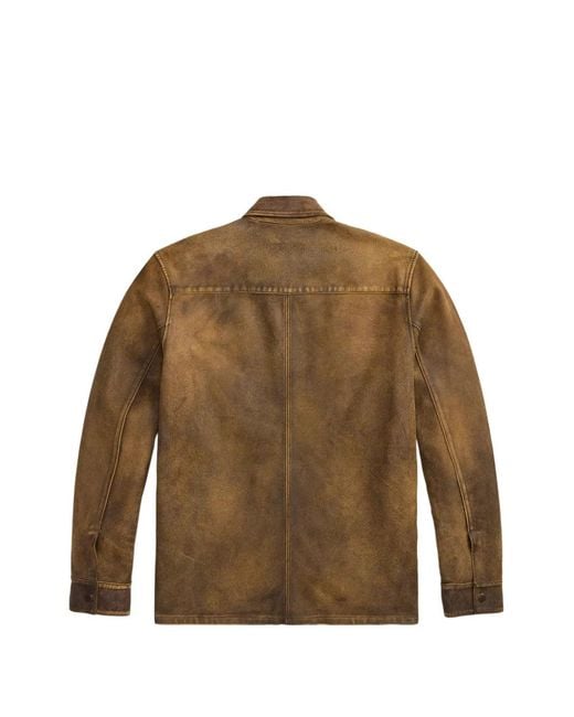 RRL Brown Patch-Pocket Leather Shirt for men