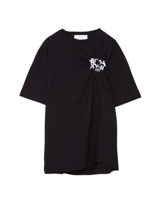 Yoshio Kubo Black Twisted-Detail Logo-Print T-Shirt for men