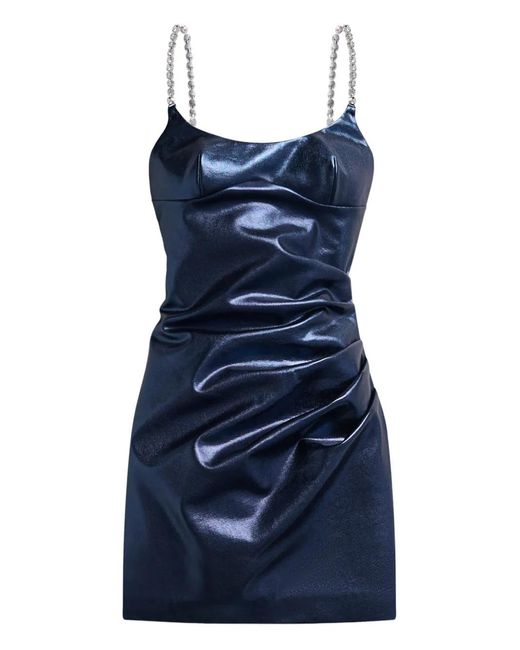 Area Blue Crystal-Strap Metallic Mini Dress
