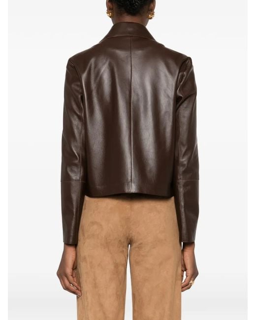 Arma Brown Emy Buttoned Collared Leather Jacket