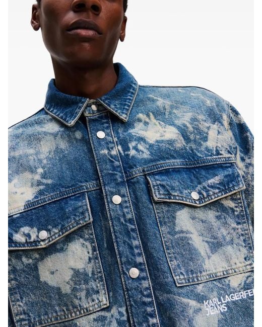 Karl Lagerfeld Blue Bleached Recycled-Cotton Shirt for men