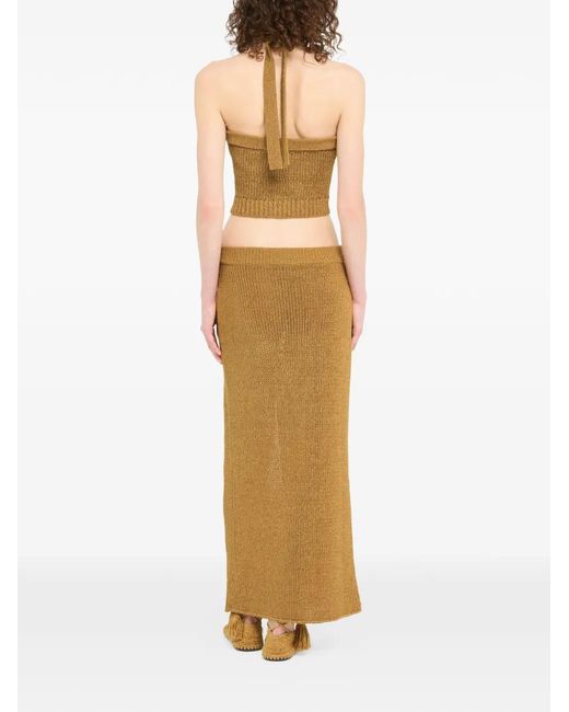 Alanui Brown Halterneck Embellished Tank Top