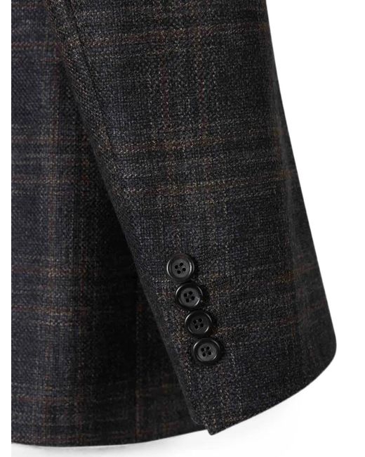 Canali Black Single-Breasted Check-Pattern Blazer for men