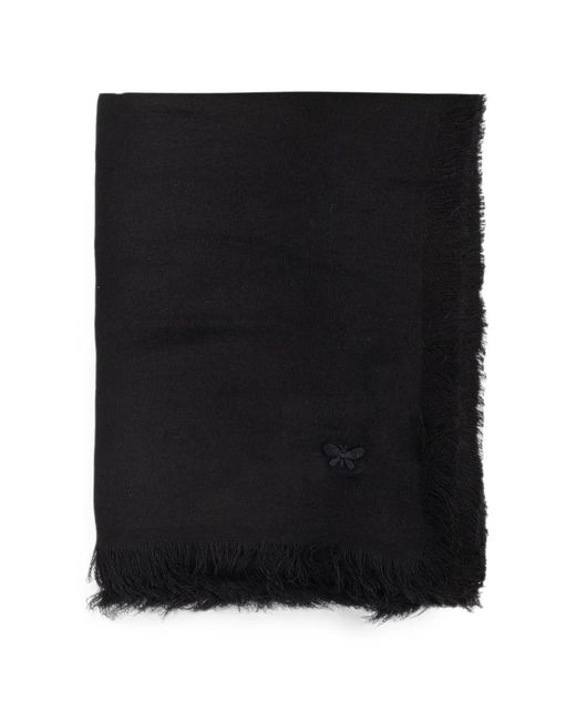 Weekend by Maxmara Black Butterfly-Embroidered Frayed Scarf