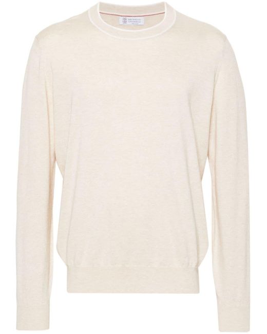 Brunello Cucinelli White Crew-Neck Sweater for men