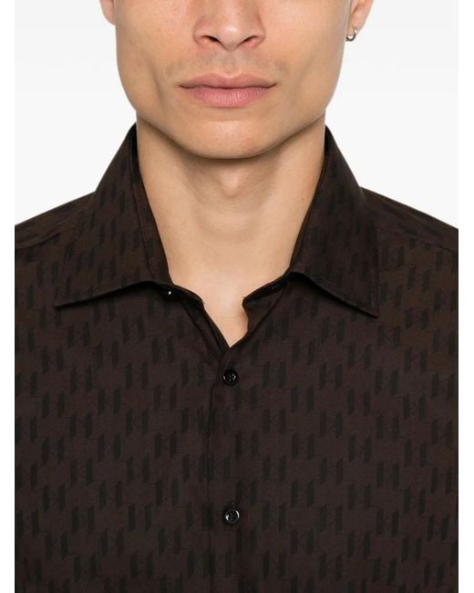 Karl Lagerfeld Brown Monogram-Print Button-Down Shirt for men