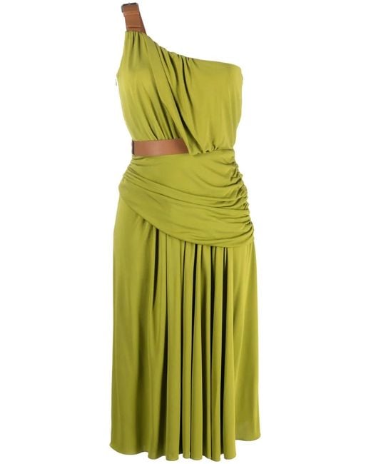 Alberta Ferretti Green One-Shoulder Draped Dress