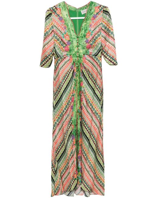 Saloni Green Mitsu B Bloom Border-print Dress
