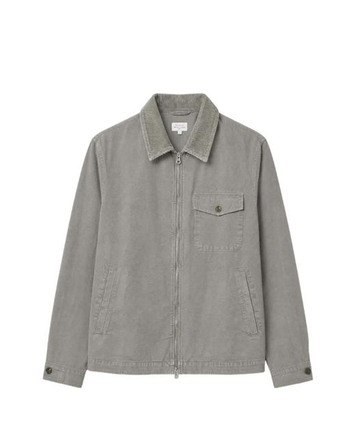 Hartford Gray Corduroy-Collar Zip-Up Jacket for men