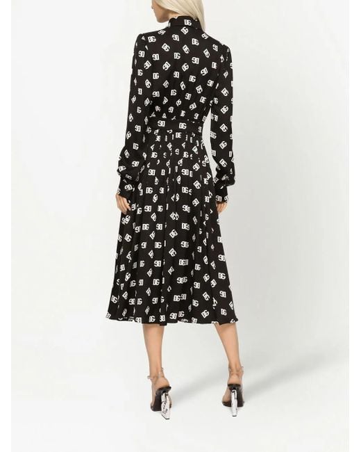 Dolce & Gabbana Black Dg Millennials Shirt Midi Dress