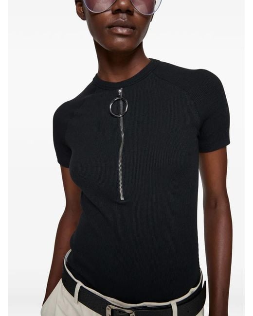 Acne Black Zip Short-Sleeve Top