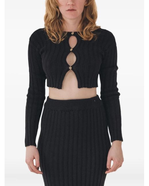 Baserange Black Ribbed Button Cardigan