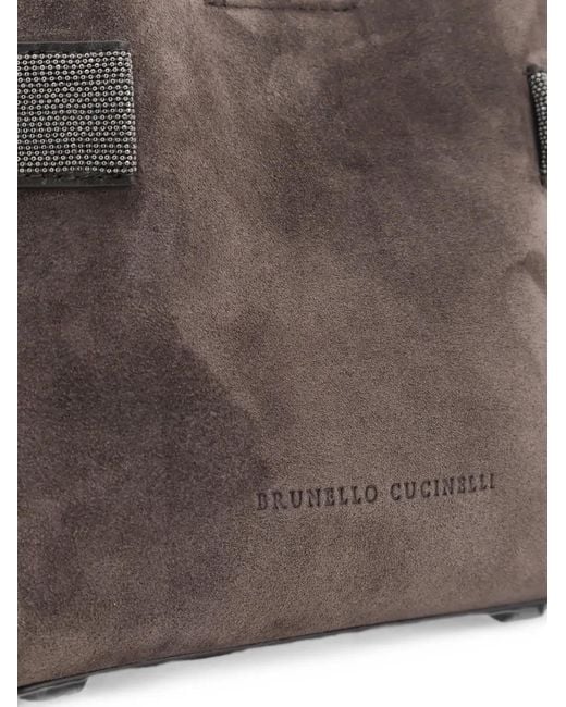 Brunello Cucinelli Brown Mini Essence Monili-Embellished Suede Tote Bag