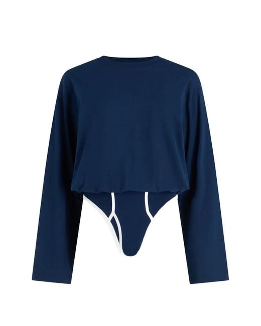 Jean Paul Gaultier Blue Long-Sleeve Twisted Cotton Bodysuit