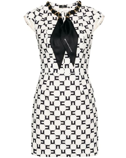 Elisabetta Franchi Black Logo-print Chain-detailed Mini Dress