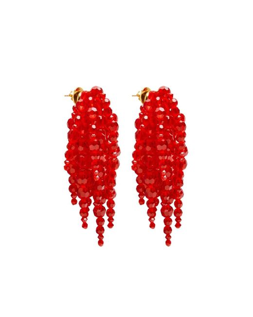Simone Rocha Red Beaded-Embellishment Chandelier Earrings