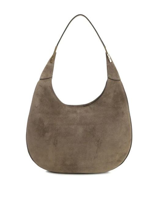 SAVETTE Gray Suede Crescent Shoulder Bag