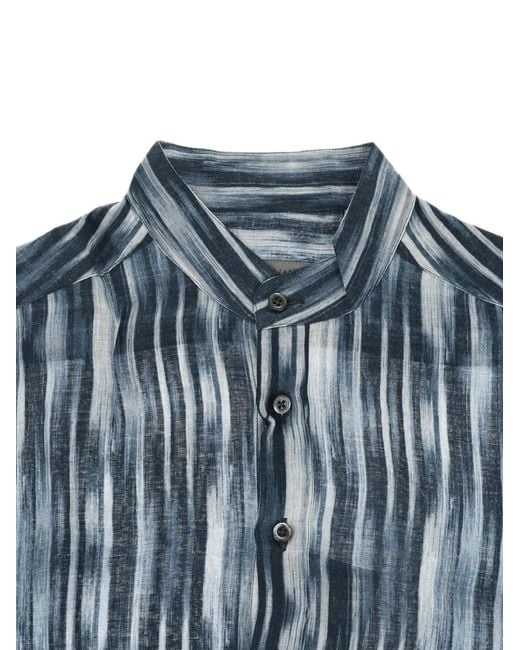 Corneliani Blue Printed Buttoned Shirt for men