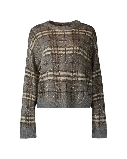 Brunello Cucinelli Gray Sequin-Embellished Plaid Sweater