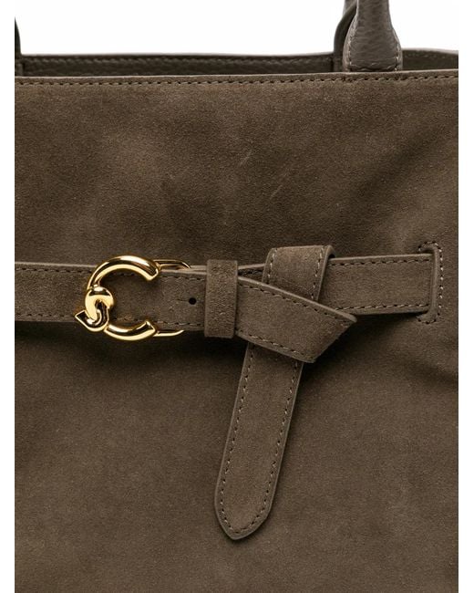 Coccinelle Brown Shearling-Trim Suede Shoulder Bag