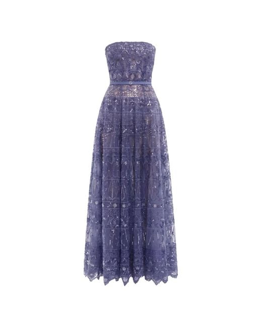 Saiid Kobeisy Purple Strapless Beaded-Tulle Maxi Dress