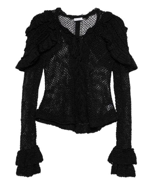 Judy Turner Black Lucrezia Ruffled Crochet Top